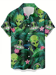 Casual Alien Print 3D Hawaiian Shirt – Adults & Youth