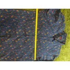 Jared Lang Button Down Men L Navy Blue AfterHours Slim Fit Abstract People Print