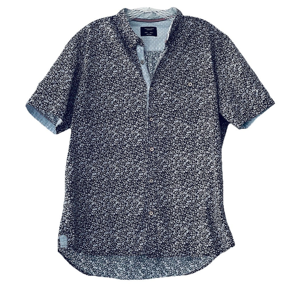 Level Ten Authentically Crafted Men Large Blue Preppy Floral Button Up Shirt