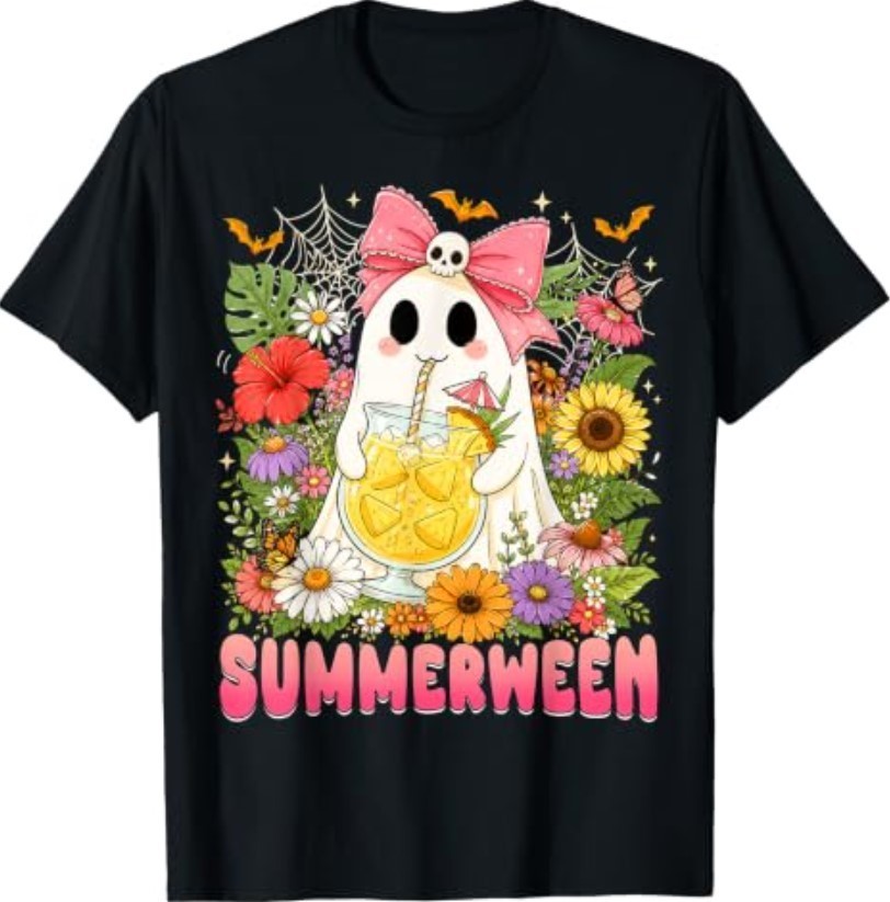 Summerween Funny Ghost Halloween Summer Floral Women Girls T-Shirt