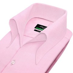 Men High Open Button Down Collar Buttonless Pink Houndstooth Formal Events Shirt