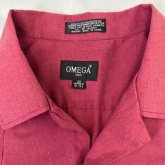Omega Italy Mens 2X Guayabera Shirt Burgundy Short Sleeve Embroidered Pintuck