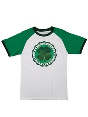 Mens White St. Patrick’s Day Four Leaf Clover Raglan T-Shirt