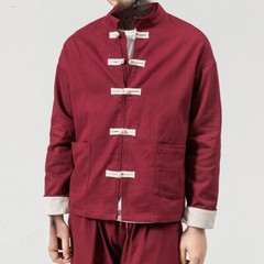Chinese Tang Suit Men Kungfu Shirt Wing Chun Loose Jacket Pocket Frog Button New