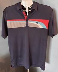 TravisMathew Polo Shirt Men’s Medium Navy Retro Stripe Golf Performance Shirt