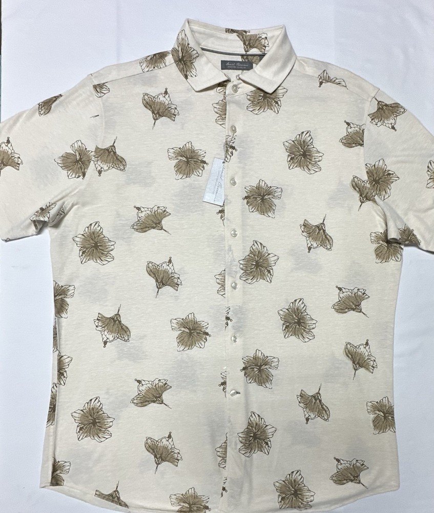 Daniel Cremieux Men Shirt XL Button Linen Hemp Cotton Short Sleeve Floral $85