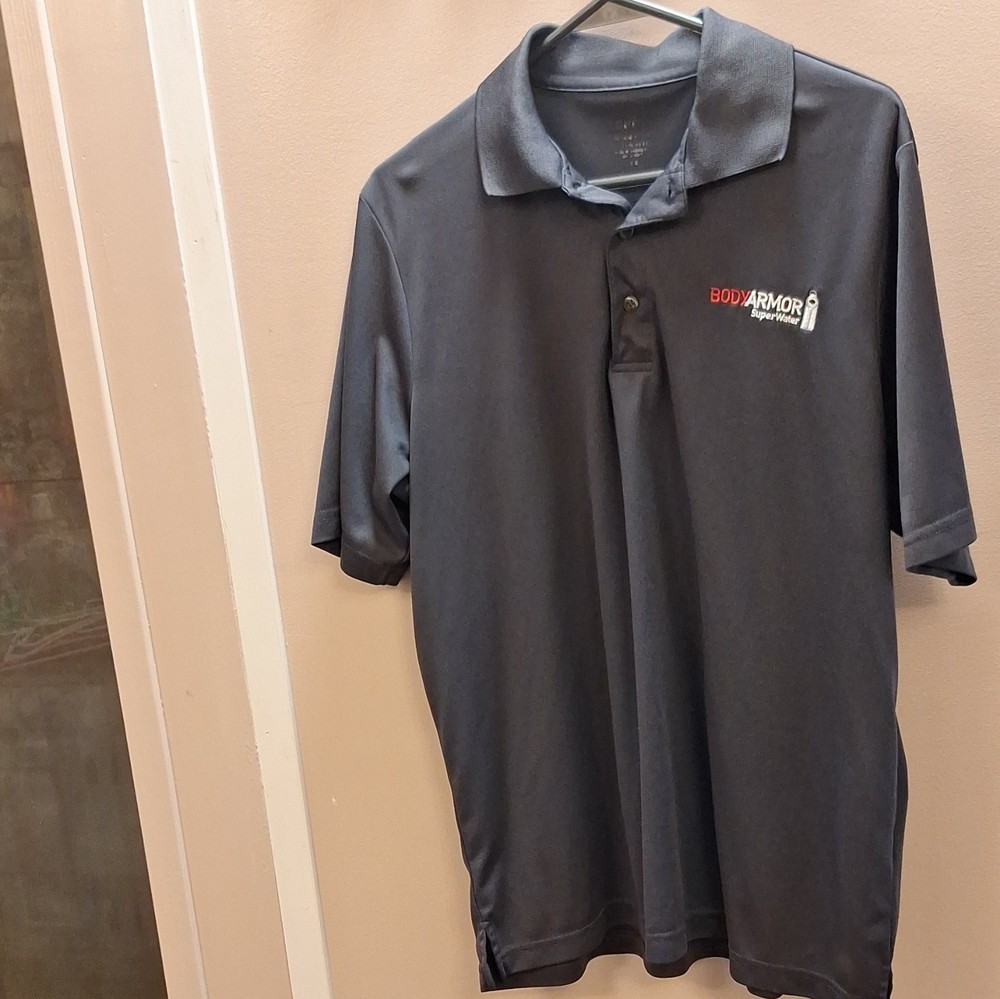 BODYARMOR SuperWater Men’s L Gray Solid Polo Short Sleeve Embroidered Logo
