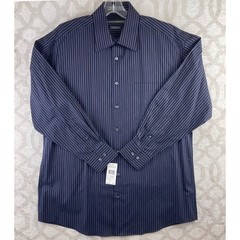 Claiborne by John Bartlett Dress Shirt Mens 16.5 32/33 Navy NWT Wrinkle Free L