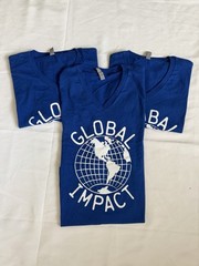 Men’s Blue “Global Impact” V-Neck Graphic Tee 3 pcs sz L. T039