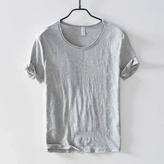 Mens Retro Raw Edge T-Shirt 100% Cotton Lightweight Breathable Slim-fit