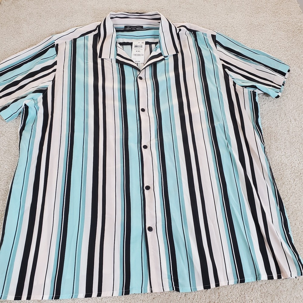 INC International Concepts Men’s Button Up Shirt Size 2XL Stripe 100% Rayon NWTG
