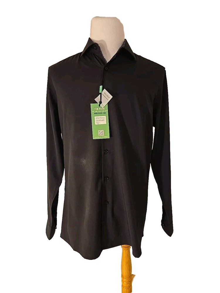 Sz L Tom Baine Performance Collection Button Up Shirt Men’s Slim Fit Black New