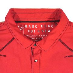 Marc Ecko Cut & Sew Deadly Threads Snap Shirt Mens XL LS Red Flap Pockets