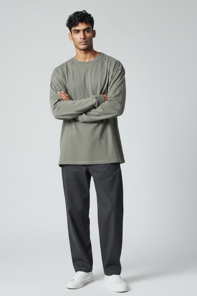 SKIMS T Shirt XL Heavyweight Cotton Mens Relaxed Long Sleeve Lounge Gunmetal New
