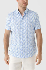 MIZZEN + MAIN Halyard Performance Dress Casual Shirt Trim No Tuck Blue Palm Sz M