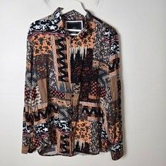 Powerlook Men’s Size 4XL Patchwork Button-Up Mixed Print Long Sleeve Shirt