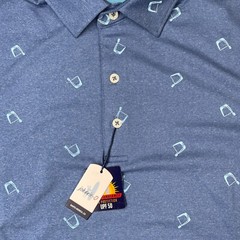 JOHNNIE-O Polo Shirt Mens MEDIUM Stretch Final Final Lake Blue Graphic Surf Golf
