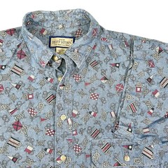 Ruff Hewn Medium Blue Button Down Nautical Flag Rope Print Coastal Dadcore