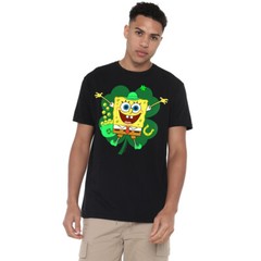Spongebob Squarepants St. Patrick’S Day Spongey Four Leaf Clover T-Shirt, Black