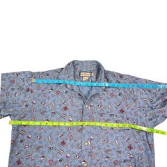 Ruff Hewn Medium Blue Button Down Nautical Flag Rope Print Coastal Dadcore