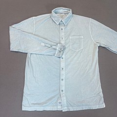 Reworn Mens Medium Light Blue Cotton Jersey Knit Button Down Long Sleeve Shirt