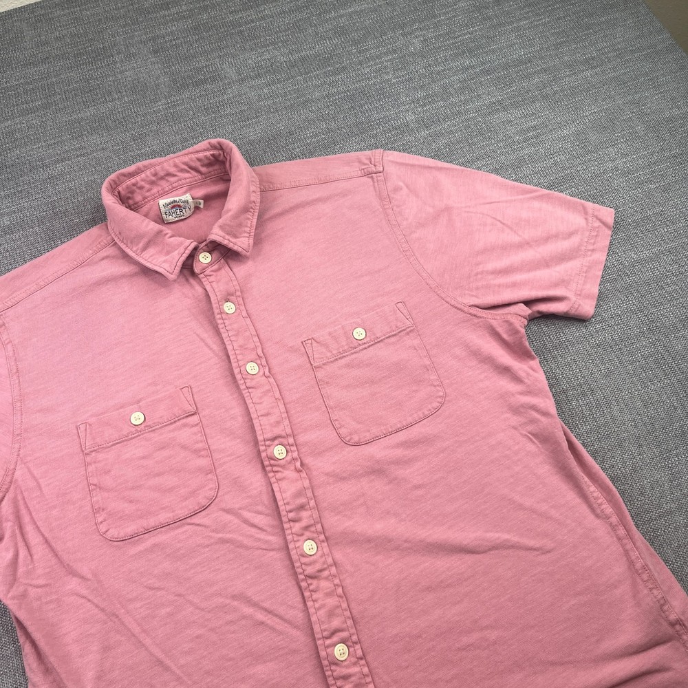 Faherty Sunwashed Shirt Button Down Mens L Pink Knit Outdoor Hiking Trail