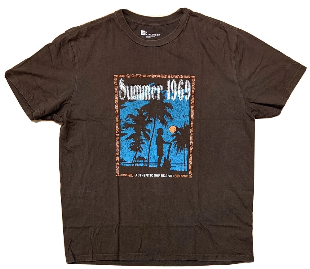 Summer 1969 Beach Authentic Gap Brand T-shirt Size Large 100% Cotton Brown