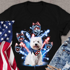 Patriotic Westie Dog T-Shirt American Flag Bandana Graphic Cute Pet Tee