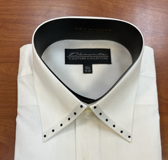Mens Formal Button Down 2 PIECE & TIE set Dress Shirt. WHITE w/ BLACK POKA DOTS