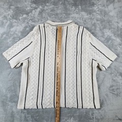 Morse Code Open Crochet Button Shirt Large Striped Nautical Preppy Coastal Airy