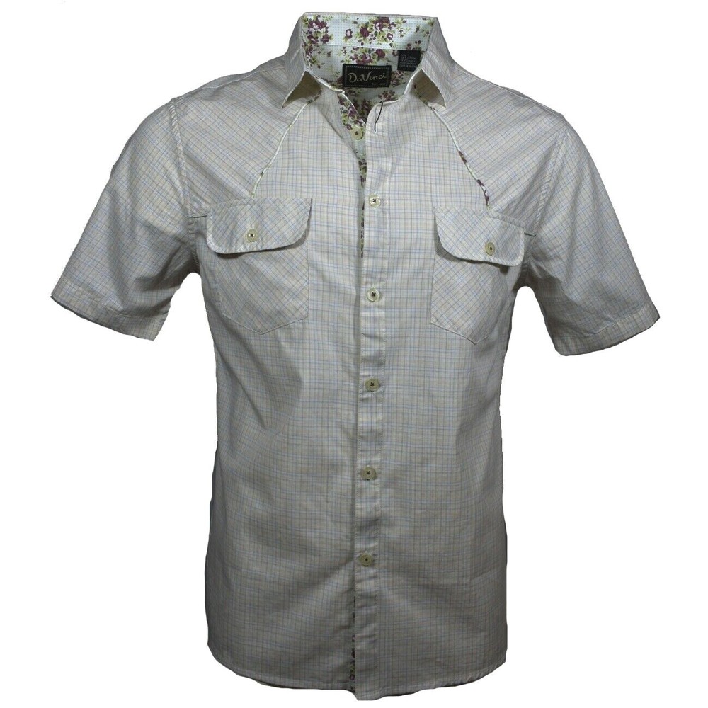 DaVinci Men’s Button Down Short Sleeve Shirt – 100% Cotton NWT Org $49.50