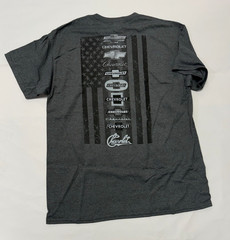 Chevrolet Bowtie Logos Licensed Gray T-Shirt Vintage to Modern w/ American Flag