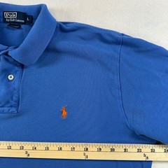 Polo Ralph Lauren Mens Blue Pique Cotton Short Sleeve Polo Shirt Orange Pony L
