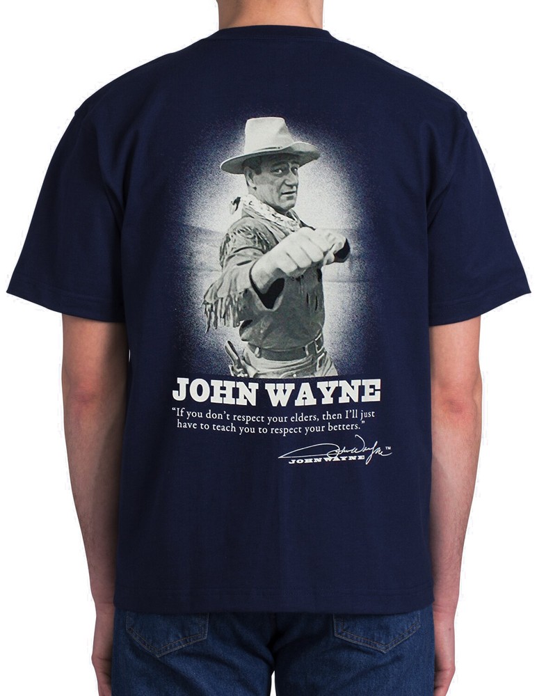 John Wayne Respect Your Elders Men’s Navy Blue T-Shirt, Medium