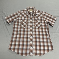 Wrangler Mens XL S Sleeve Pearl Snap Brown Plaid Lightweight Western Shirt