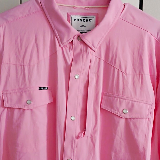 Poncho Pink Solid Long Sleeve Point Collar Pearl Snap Buttons Shirt Pockets 3XL