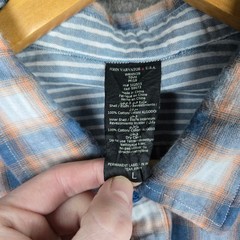 John Varvatos USA Reversible Button Down Shirt Mens Large Blue Plaid Striped