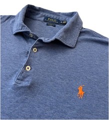 Polo Ralph Lauren Heather Blue Cotton Short Sleeve Polo Shirt Orange Pony (XL)