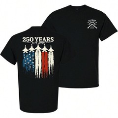 Patriot Pride Men’s Tee, 250 Years America 1776-2026 Jet Flag Anniversary Print
