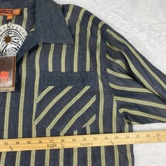 PRESTIGE Royal Size XL Mens Shirt Navy Stripes 100% Linen Sequin Embroidery NWT!