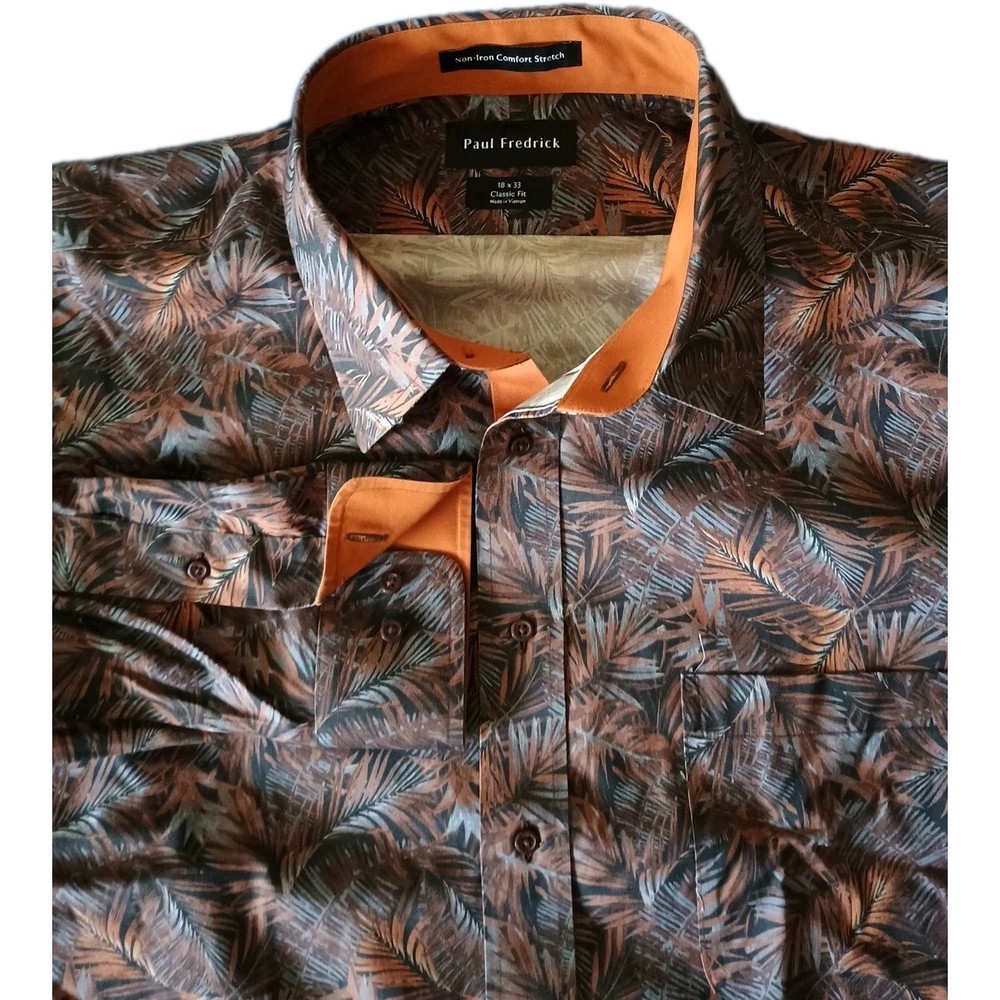 Paul Fredrick Comfort Stretch Non Iron Botanical Dress Shirt Contrast Trim