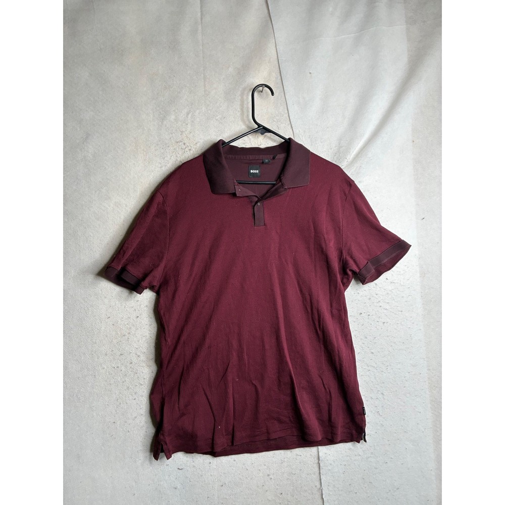 Hugo Boss H-Parlay 431 Mens XXL Burgundy Ribbed Short Sleeve Polo Shirt