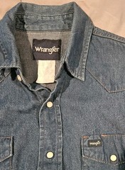 Vintage Wrangler Denim Western Shirt Mens M Pearl Snap Blue USA Made Cowboy