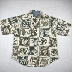 Bugle Boy Shirt Mens XXL Casual Vacation Travel Tribal Islands Art Cruise Work