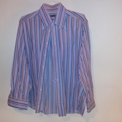 Camicissima Mens Button Down Shirt 44 17.5 Purple Stripe
