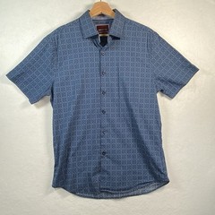 Consequence Shirt Mens Medium Blue Tile Print Slim Fit Button Up Short Sleeve