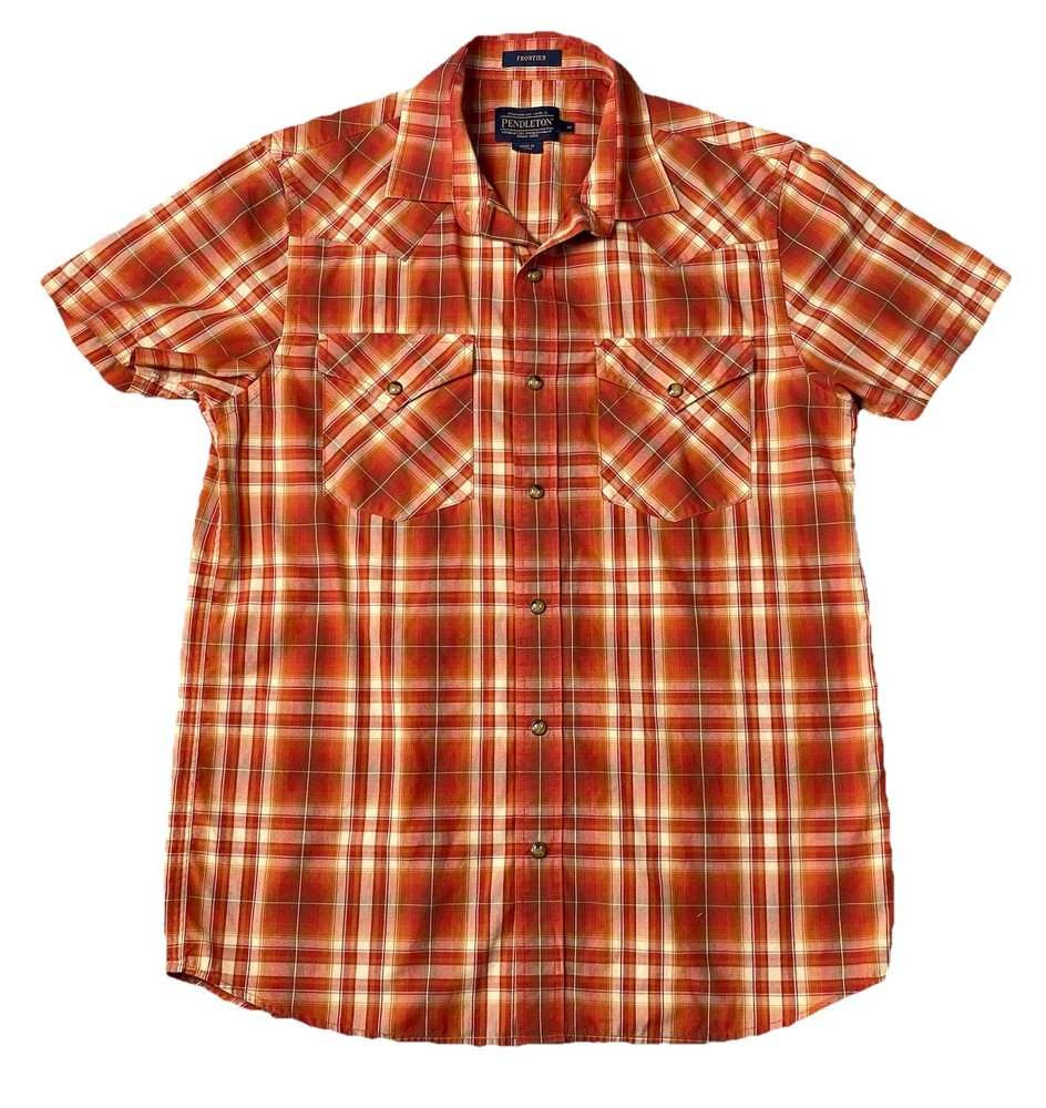PENDLETON Plaid Shirt Men’s Medium Short Sleeve Frontier Pearl Snap Western