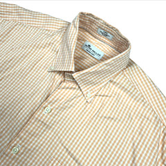 Peter Millar Men’s Crown Soft L/S Button Shirt Orange/White Check • Large