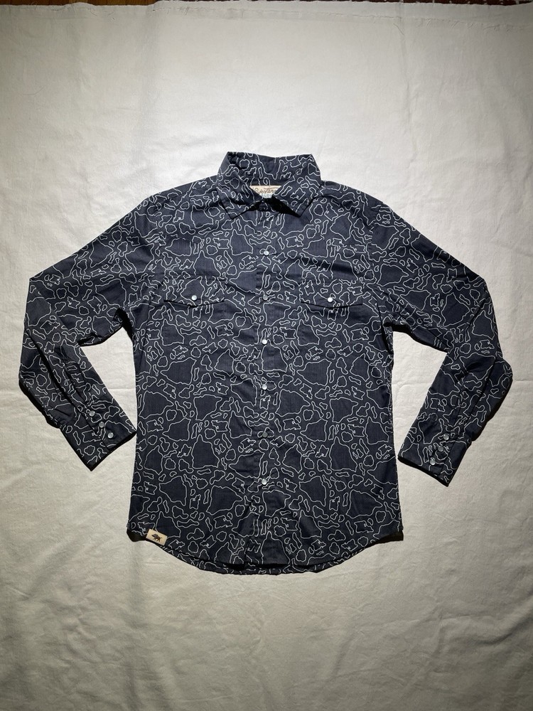 NWT Western Pearl-Snap Button Collared Shirt | Aloha Lava Rock Print | Men’s S