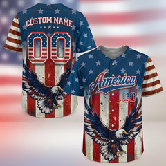 Custom America Eagle Baseball Jersey Patriotic USA Flag Shirt Name Number Adult